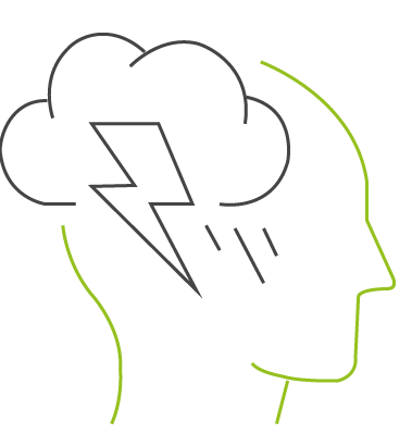 stress travail surcharge mentale pictogramme tête éclair nuage